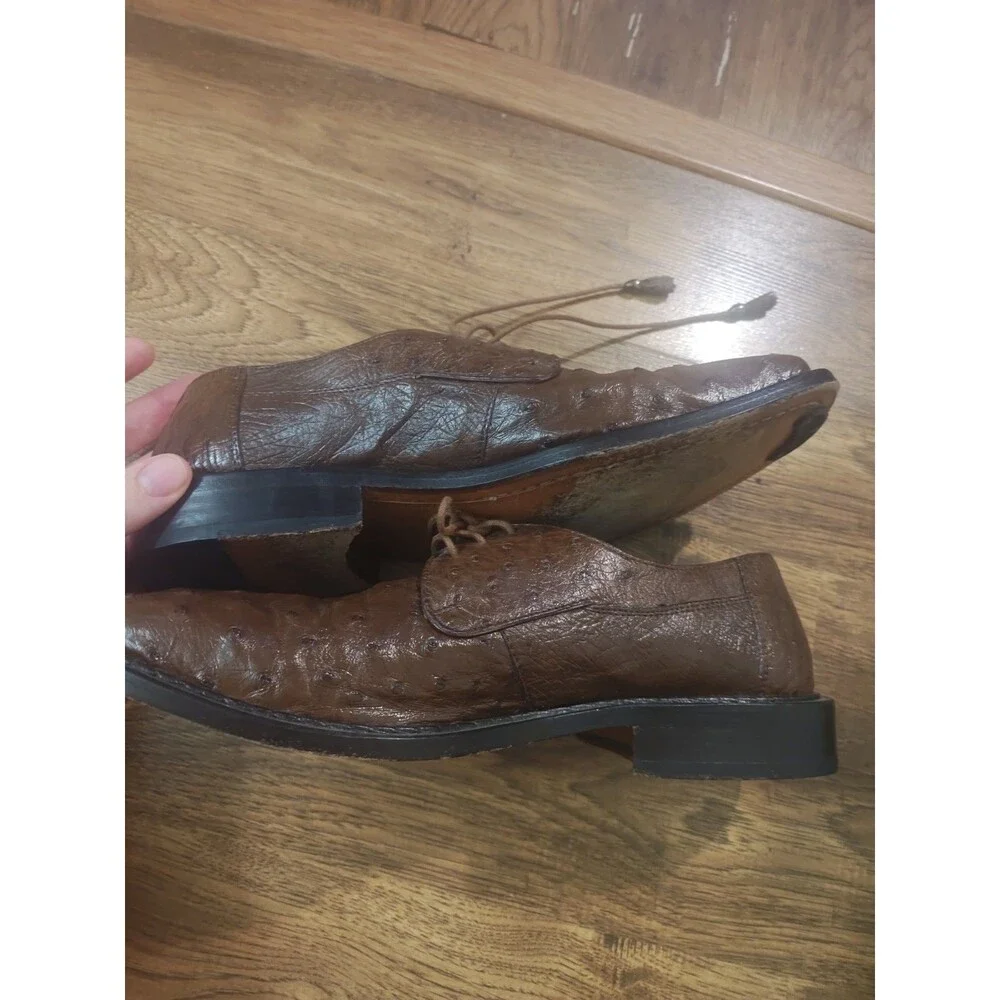 David Eden Mens Brown Ostrich Leather Dress Shoes Derby Size 9 Quill Bumps